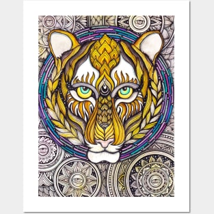 Cosmic Tiger in Mandala Inspired Artwork Posters and Art